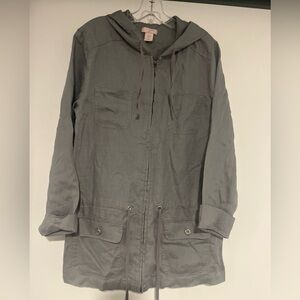 Saint Tropez West 100% Linen Utility Jacket Lightweight Full Zip Top Hooded M